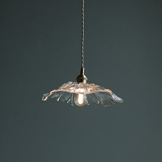 Antique Brass Pendant Light With Floral Glass Shade - Elegant 1-Light Hanging Fixture