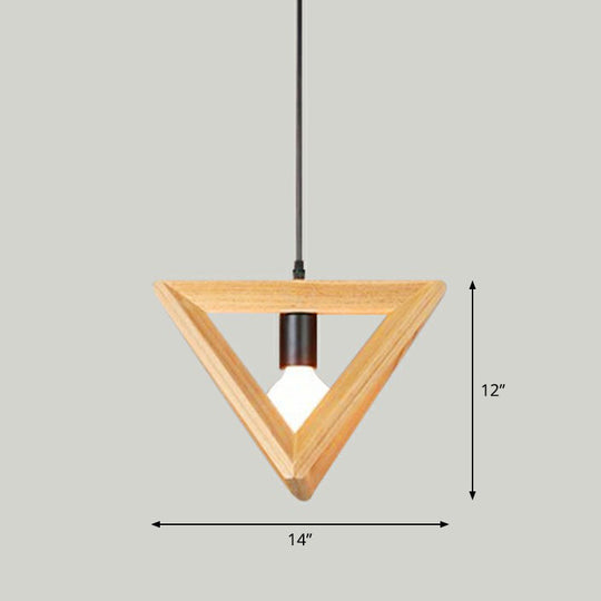 Geometric Wooden Cage Pendant Lamp - Minimalist Single Ceiling Light For Restaurants Wood / C