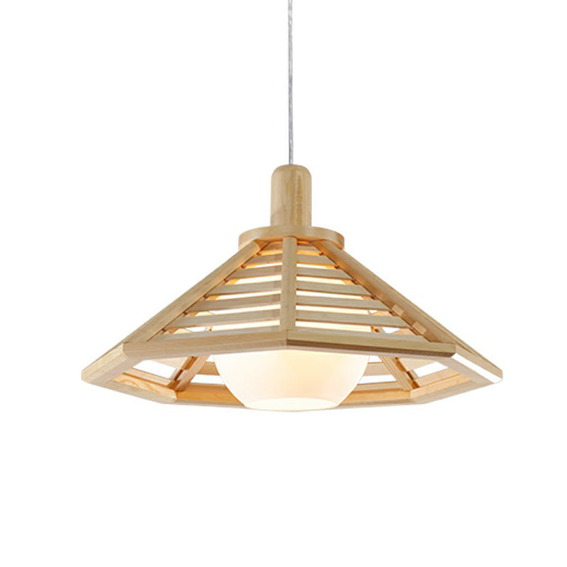 Nordic Wooden Hanging Light With Conical Cage Design - Perfect For Restaurants And Homes