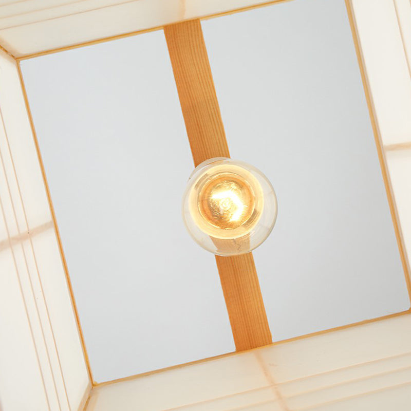 Japanese Style Wooden Pendant Light With 1-Light: Rectangle Sushi House Lamp In Beige