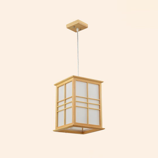 Japanese Style Wooden Pendant Light - Rectangle Sushi House Lamp In Beige