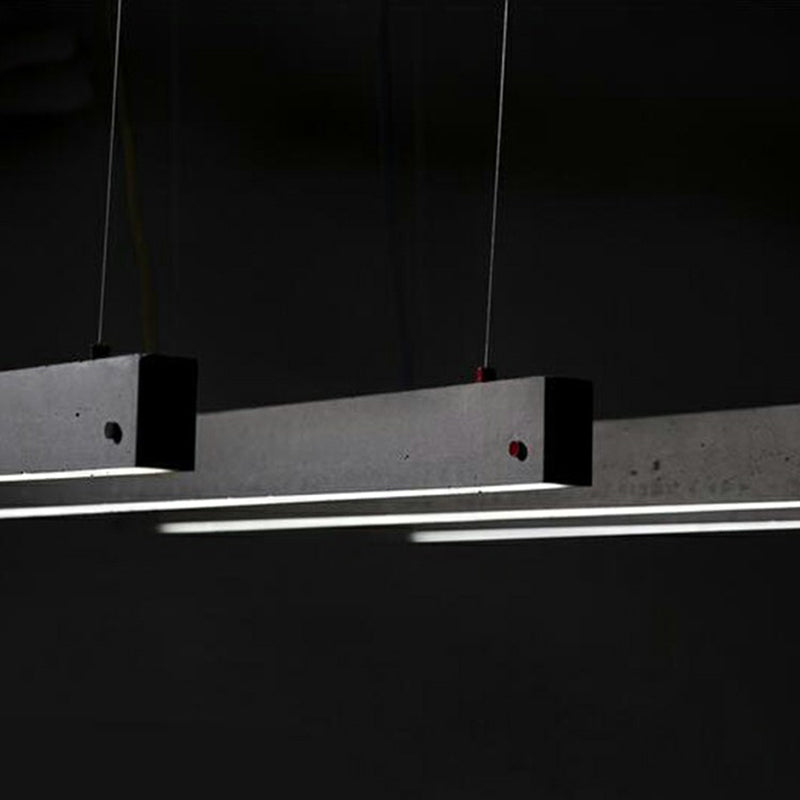 Grey Rectangular Ceiling Light For Office - Simple 1 Head Suspension Lighting In Cement