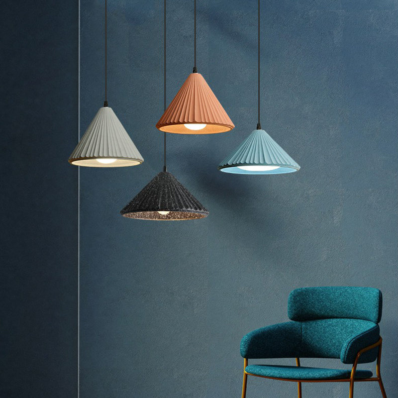 Macaron Single Pendant Ceiling Light For Living Room - Cement Conical Suspension Fixture