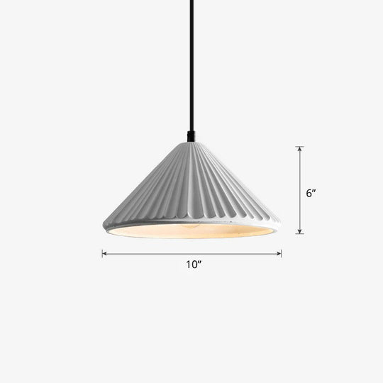 Macaron Cement Conical Pendant Ceiling Light - Single Suspension Fixture For Living Room White