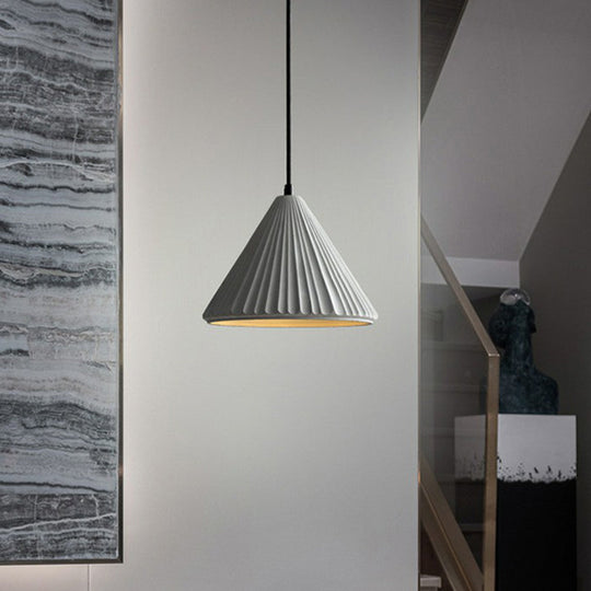 Macaron Single Pendant Ceiling Light For Living Room - Cement Conical Suspension Fixture
