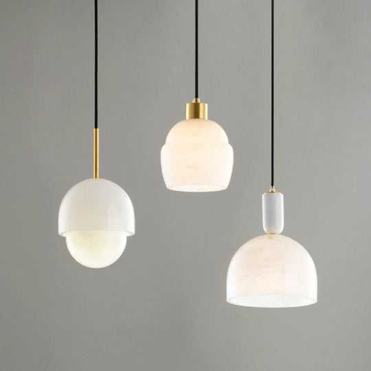 White Small Pendant Lighting: Modern Minimalist 1-Light Marble Hanging Light For Bedroom
