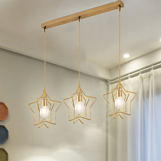 3-Head Nordic Metal Pendant Light - Wire Frame Cluster Ceiling Fixture For Dining Room