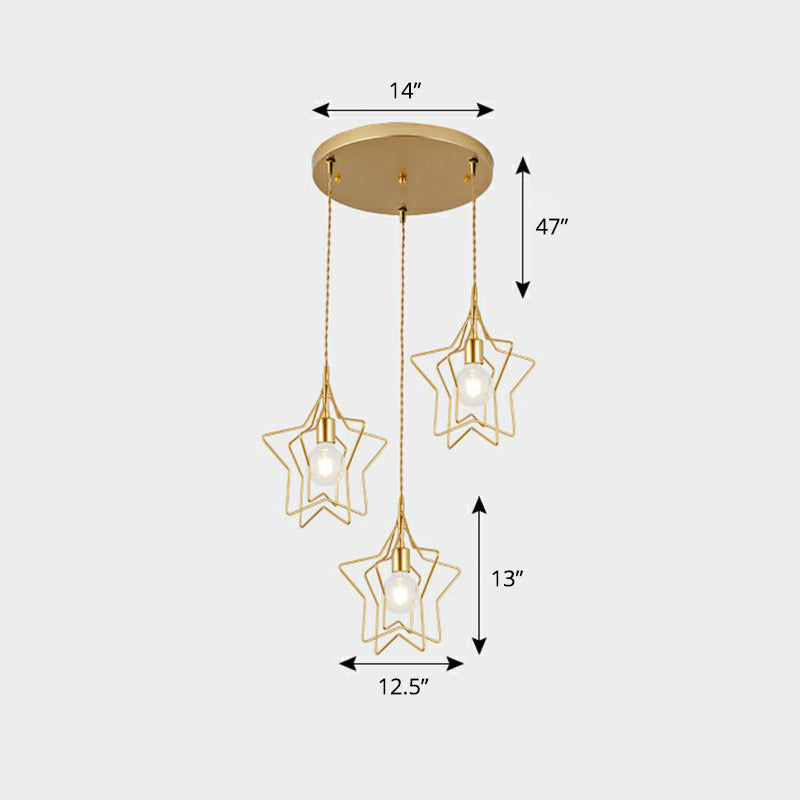 3-Head Nordic Metal Pendant Light - Wire Frame Cluster Ceiling Fixture For Dining Room Gold / A