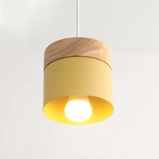 Minimalist Wood Pendant Light Fixture With Cylindrical Metal Lamp Design - Perfect For Table