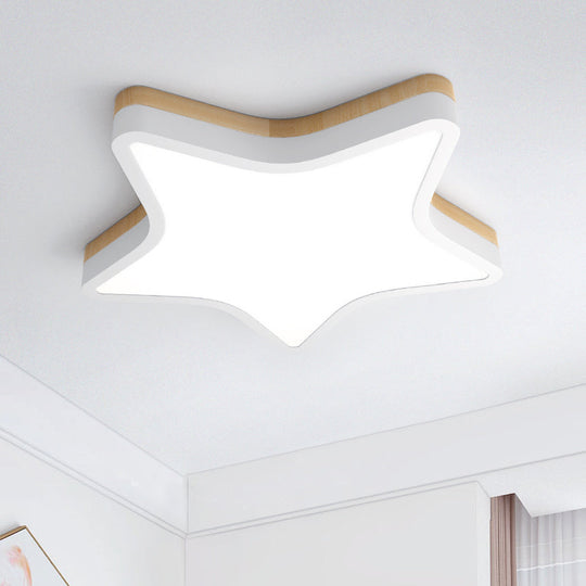 Kids Star Led Ceiling Lamp In Yellow - White - Acrylic Flush Mount Fixture For Bedrooms