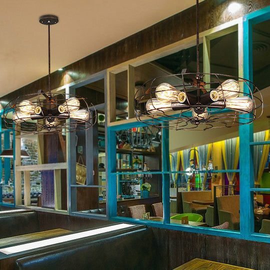 Industrial Iron Cage Hanging Lamp | 5-Light Chandelier For Bedroom