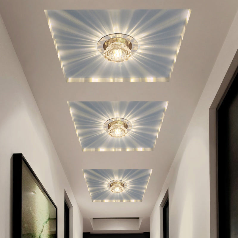 Minimalist Crystal Clear Scalloped Flush Ceiling Light For Corridor - Mount Fixture