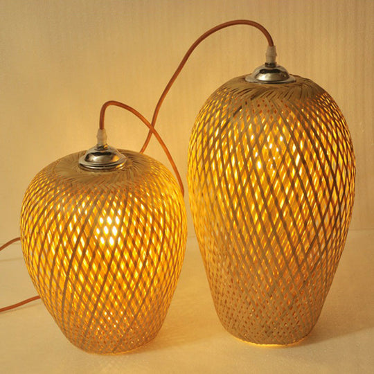 Chinese Hand-Woven Bamboo Pendant Light - Beige