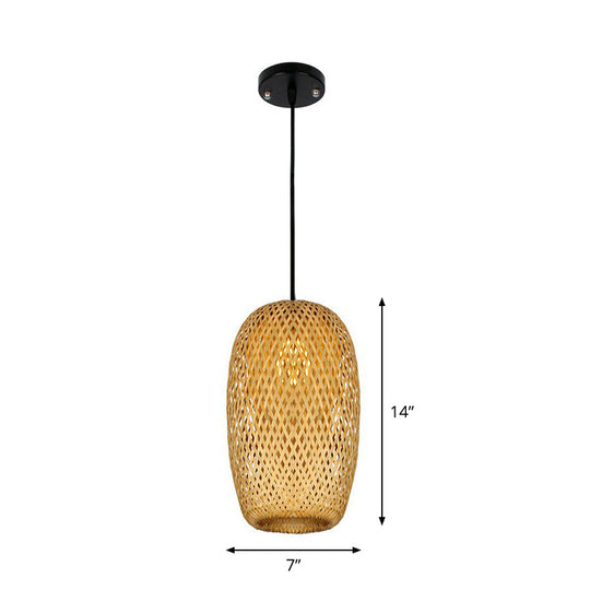 Chinese Hand-Woven Bamboo Pendant Light - Beige