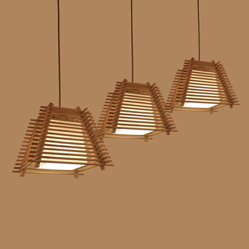 Modern Brown Wood Hanging Light: Trapezoidal Restaurant Pendant Lamp