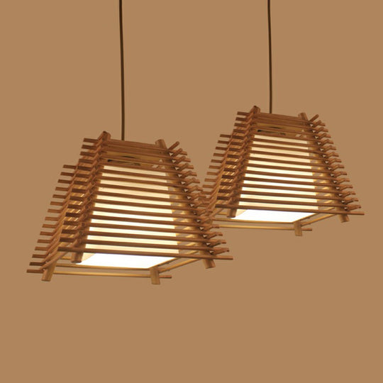 Modern Brown Wood Hanging Light: Trapezoidal Restaurant Pendant Lamp
