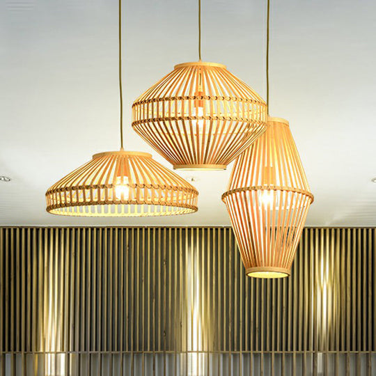 Bamboo Cage Pendant Lamp: Modern Hanging Light In Beige