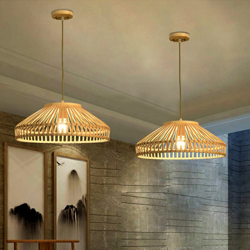 Bamboo Cage Pendant Lamp: Modern Hanging Light In Beige
