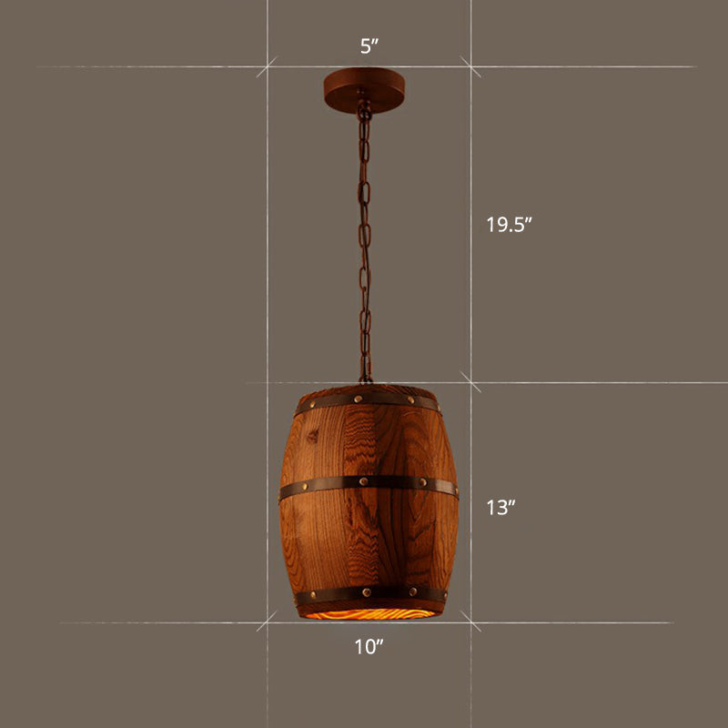 Rustic Wooden Wine Barrel Pendant Light - 1-Light Brown Suspension Lighting For Bistro