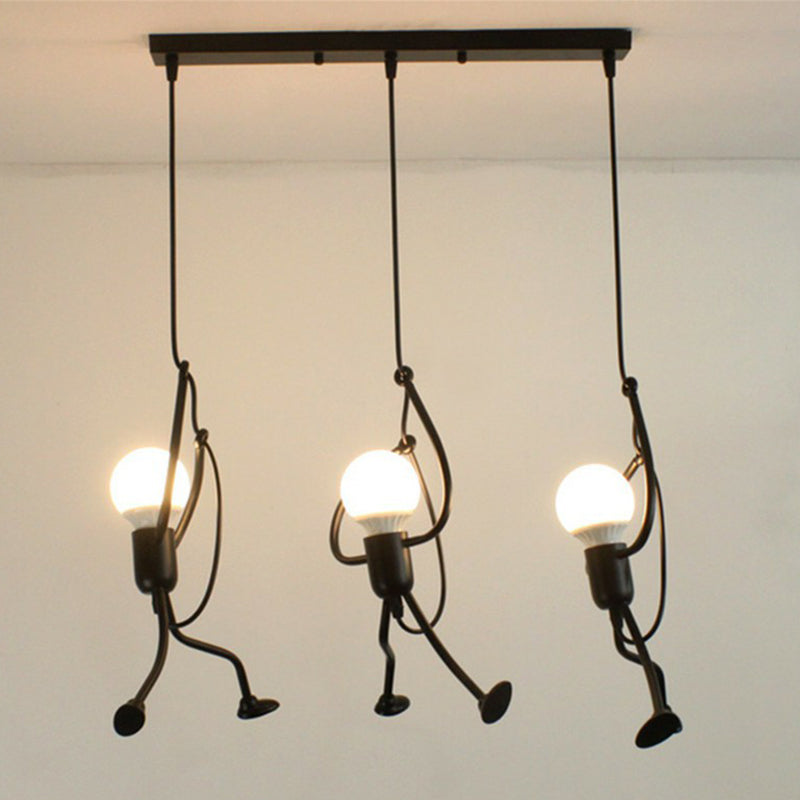Modern Black Stick Figure Ceiling Light - 3-Bulb Metal Hanging Fixture