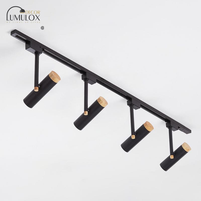Nordic Tubular Metallic Spotlight With Wood Cap 4 / Black Ceiling Lamp