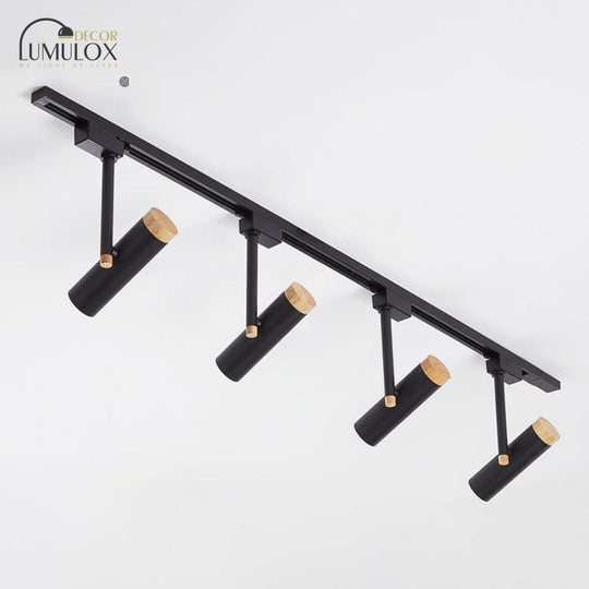 Nordic Tubular Metallic Spotlight With Wood Cap 4 / Black Ceiling Lamp