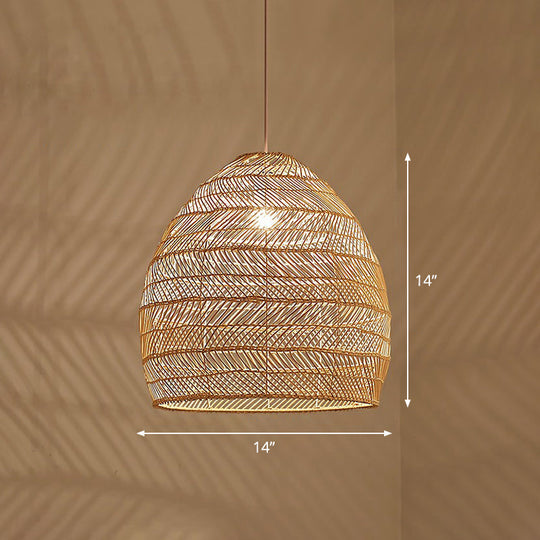 Minimalist Single-Bulb Hanging Lamp With Rattan Shade | Restaurant Ceiling Light Wood / 14