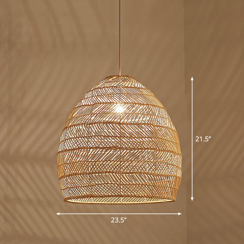 Minimalist Single-Bulb Hanging Lamp With Rattan Shade | Restaurant Ceiling Light Wood / 23.5