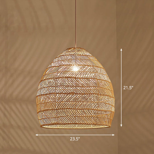 Minimalist Single-Bulb Hanging Lamp With Rattan Shade | Restaurant Ceiling Light Wood / 23.5