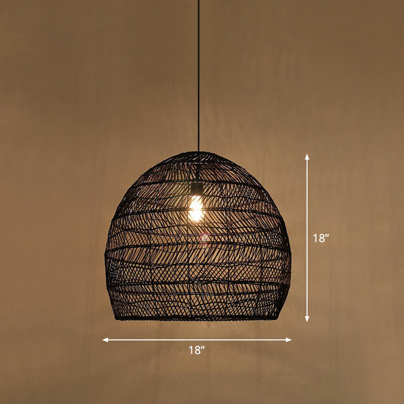 Minimalist Single-Bulb Hanging Lamp With Rattan Shade | Restaurant Ceiling Light