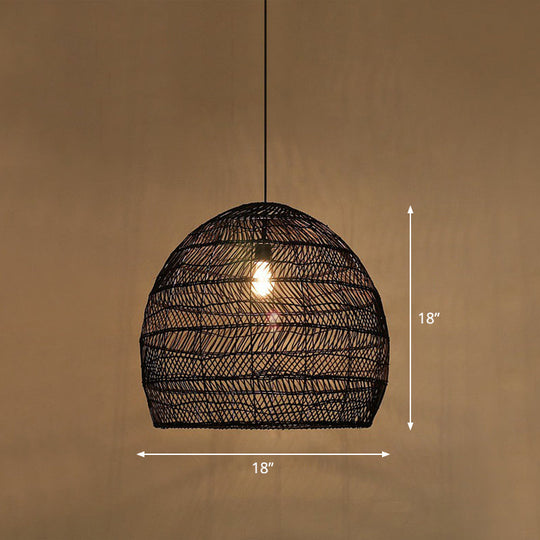 Minimalist Single-Bulb Hanging Lamp With Rattan Shade | Restaurant Ceiling Light
