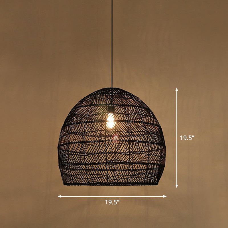 Minimalist Single-Bulb Hanging Lamp With Rattan Shade | Restaurant Ceiling Light