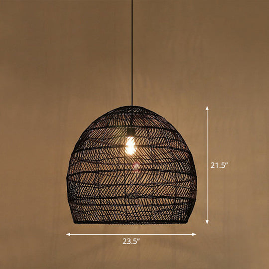 Minimalist Single-Bulb Hanging Lamp With Rattan Shade | Restaurant Ceiling Light