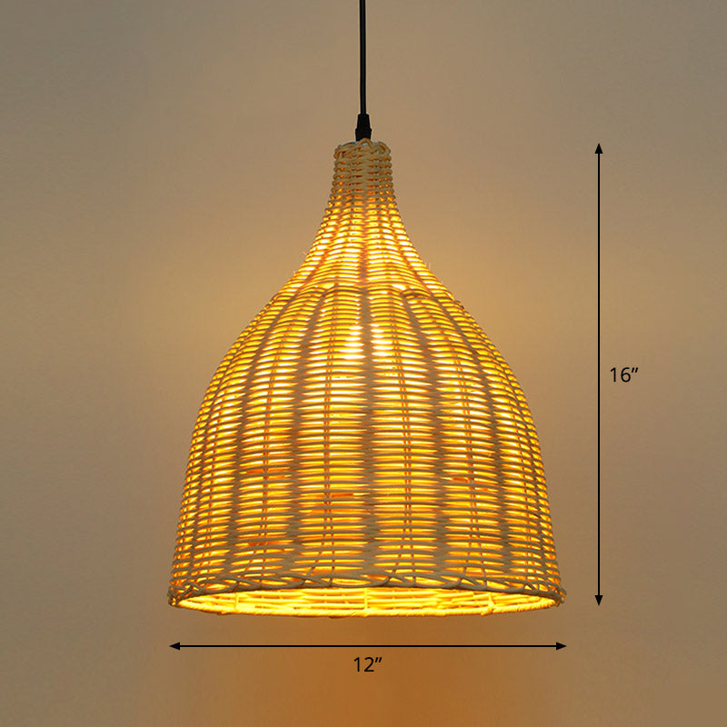 Bamboo Asian Hanging Lamp - Single-Bulb Ceiling Fixture For Restaurants In Beige