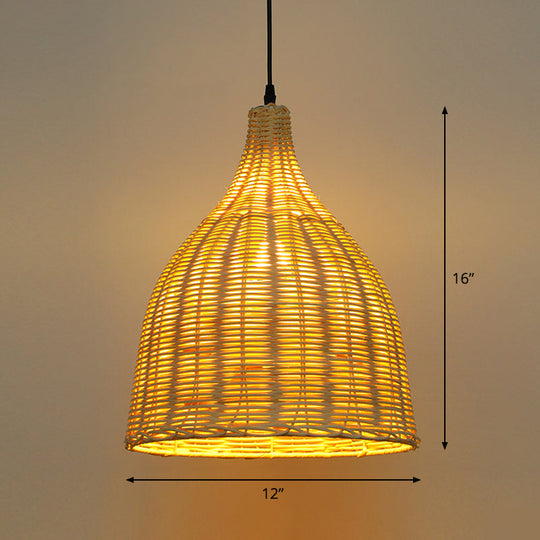 Bamboo Asian Hanging Lamp - Single-Bulb Ceiling Fixture For Restaurants In Beige