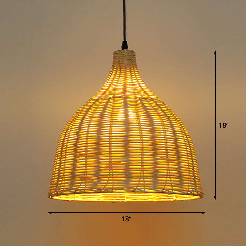 Bamboo Asian Hanging Lamp - Single-Bulb Ceiling Fixture For Restaurants In Beige / 18