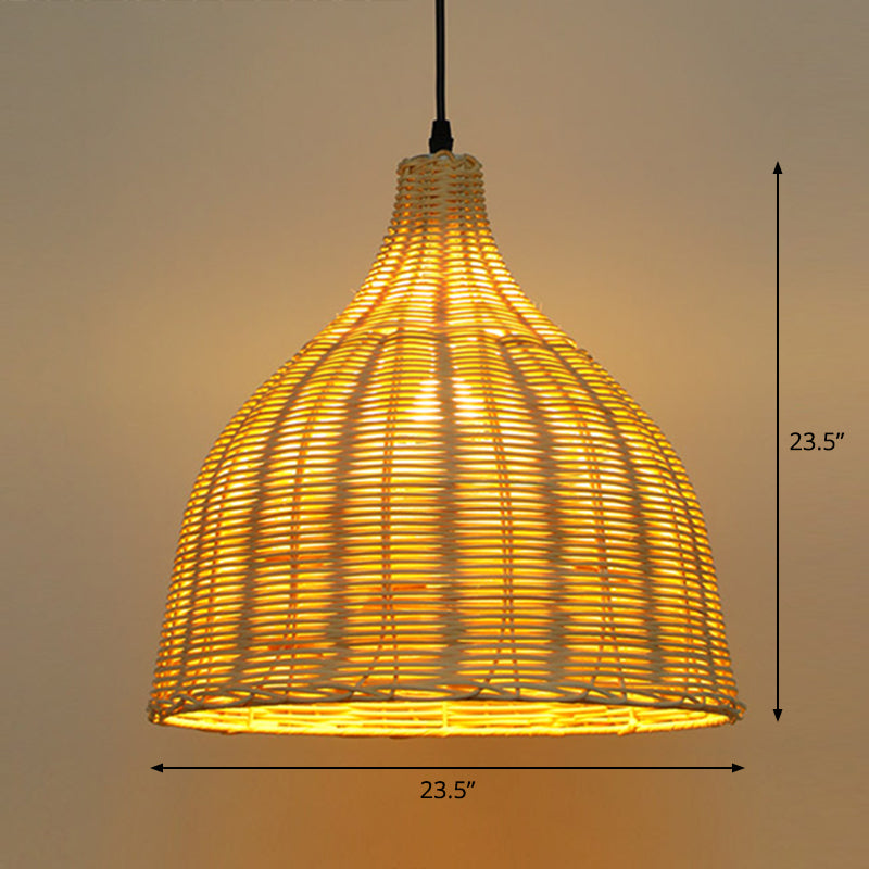 Bamboo Asian Hanging Lamp - Single-Bulb Ceiling Fixture For Restaurants In Beige / 23.5