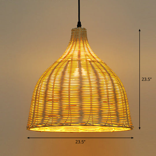 Bamboo Asian Hanging Lamp - Single-Bulb Ceiling Fixture For Restaurants In Beige / 23.5