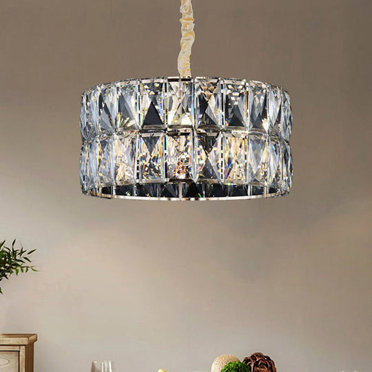 Modern Clear Crystal Round Chandelier - Black Multi-Light Ceiling Lamp For Living Room