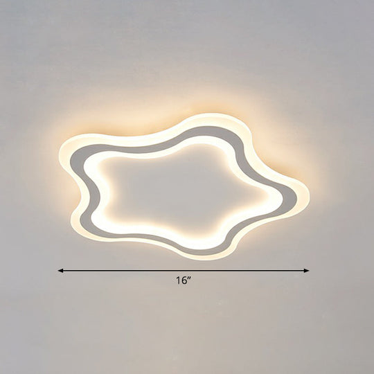 Kids Cartoon Acrylic Led Flushmount Ceiling Light With White Pentacle Design / 16 Warm