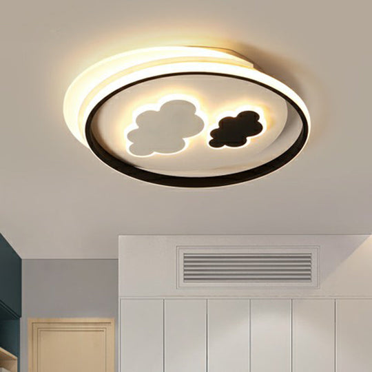 Kids’ Led Ceiling Light Fixture: Cloud Acrylic Bedroom Lamp In Black