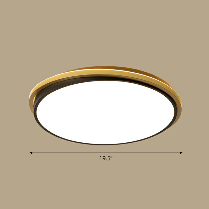 Minimalist Gold And Black Acrylic Round Led Flush Light For Bedroom Ceiling / 19.5 Warm