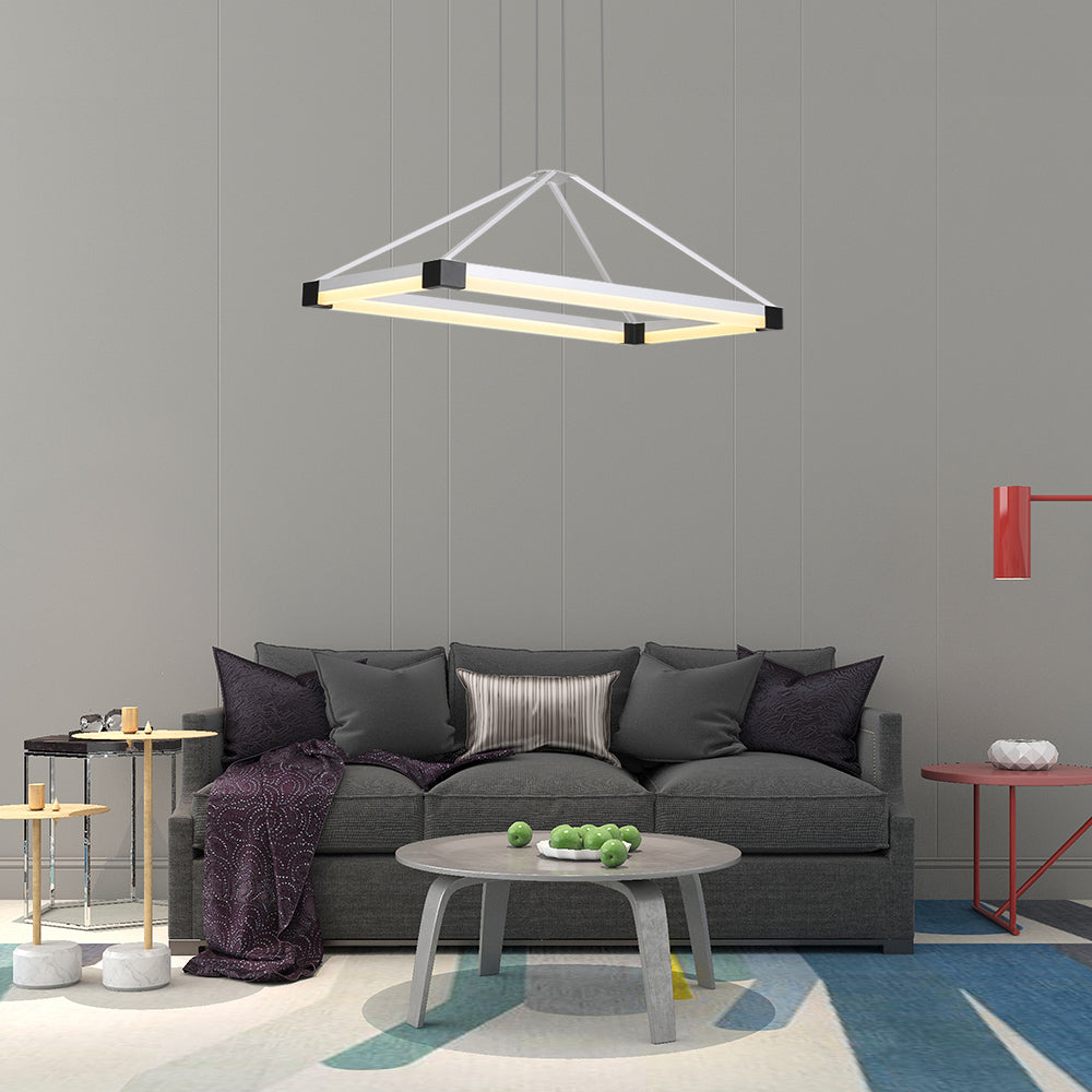Modern Pyramid Chandelier - White/Coffee 23.5/31.5/39 Wide Led Metal Ceiling Pendant Fixture Warm