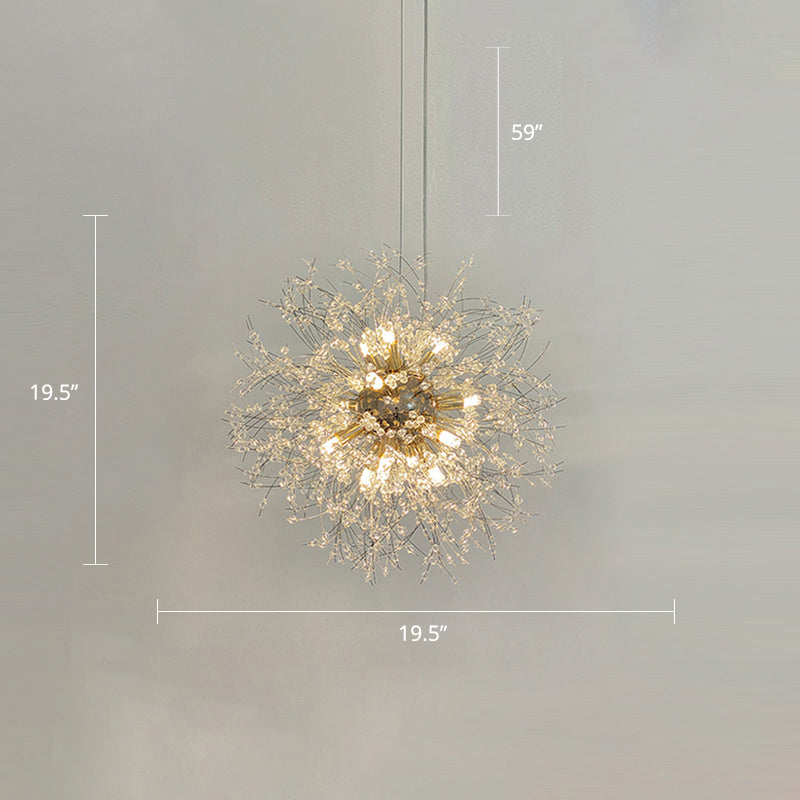 Stylish Dandelion Chandelier With Clear Crystal Beads - Modern Led Ceiling Light For Bedroom Brass