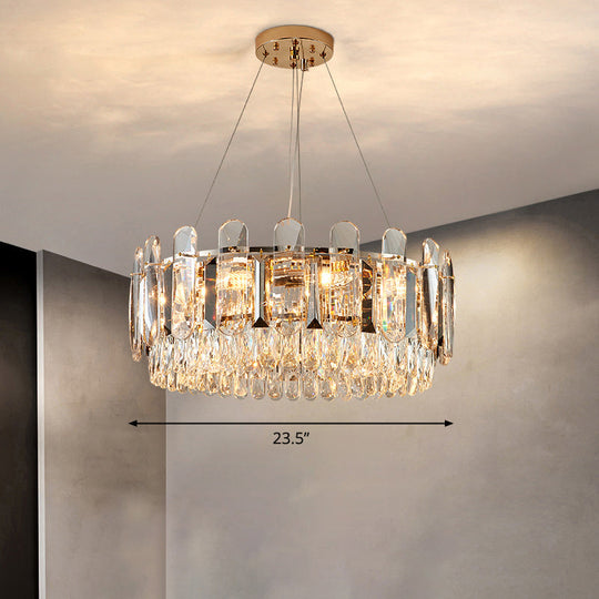 Minimalist Crystal Circle Chandelier - Clear Ceiling Suspension Lamp For Dining Room / 23.5’