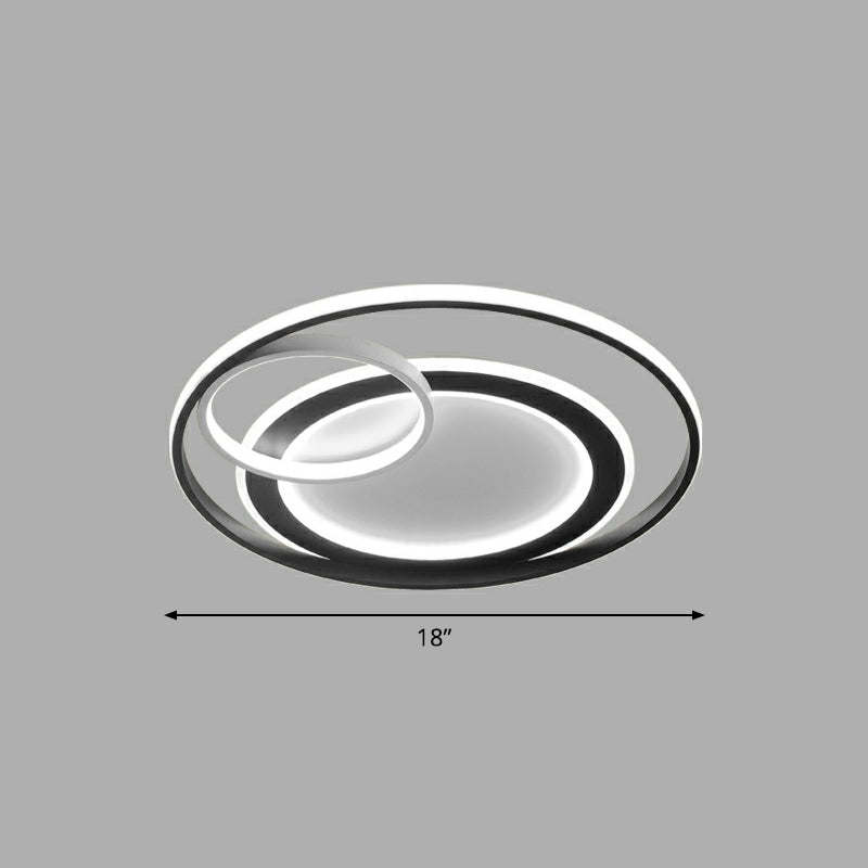 Minimalist Led Flush Ceiling Light Fixture - 3-Ring Bedroom Mount In Black / 18 White
