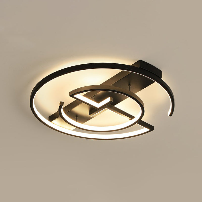 Metal Led Flush Light Fixture - Sleek Black Ceiling Lamp For Bedroom / 16.5 Third Gear