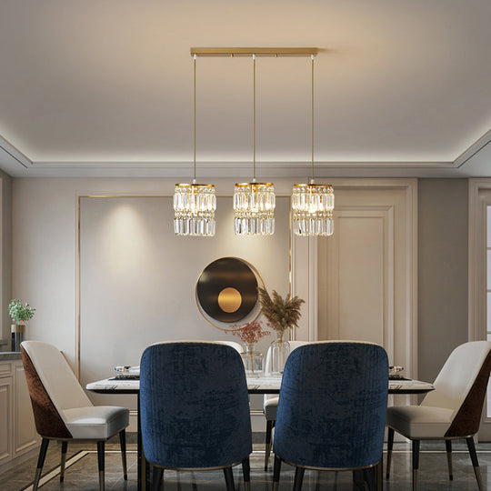 Modern Gold Pendulum Dining Room Light With Prismatic Crystal Shade