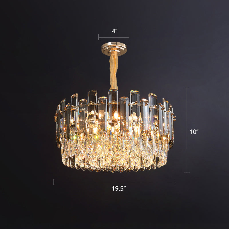Modern Crystal Clear Chandelier For Dining Room - Round Hanging Light Fixture / 19.5’’
