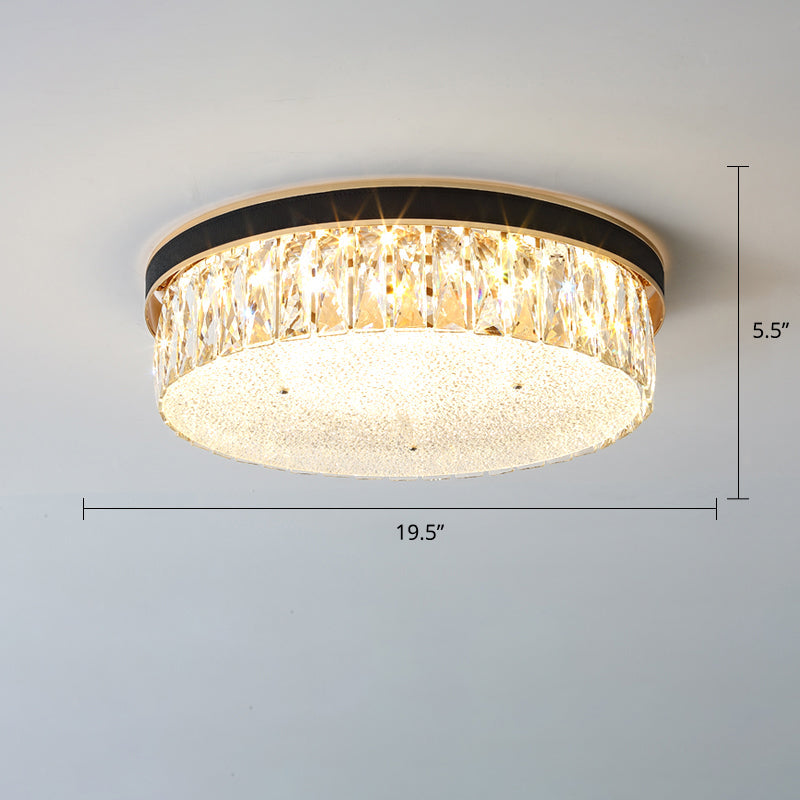 Sleek Led Flush Mount Fixture With Geometric Shape K9 Crystal Bedroom Ceiling Light Black / 19.5